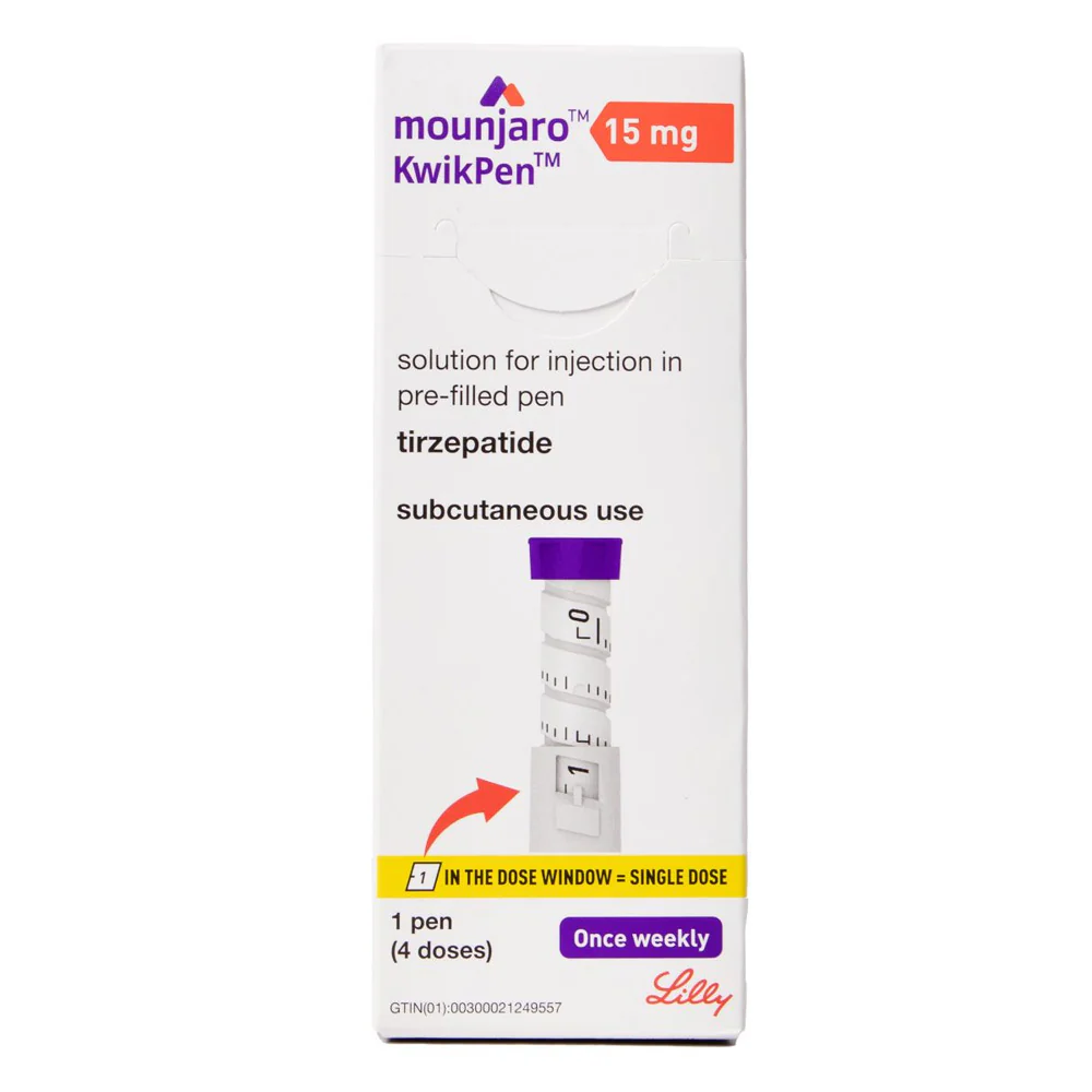 Mounjaro, Kwikpen Tirzepatide 15mg/0.6ml, Injectable medication for type 2 diabetes, 3ml